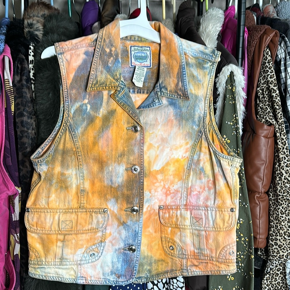 St John’s Bay Soft Denim cropped vest pockets Tye dyed - Picture 1 of 1